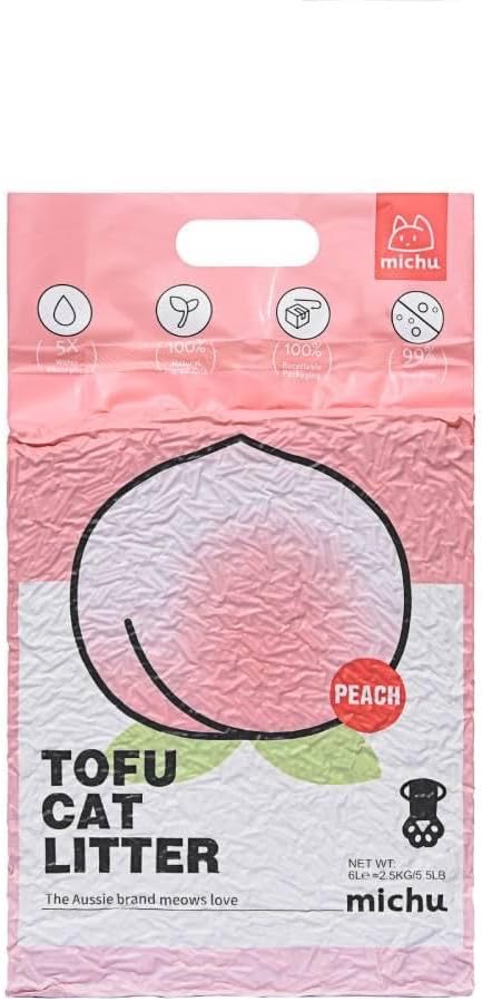 Tofu Cat Litter Natural Clumping Tofu Cat Litter, Fast Clumping and Easily Scoop-able 5.5lb/88oz 5 Scents - Peach, 3 Pack-Mewly Pet