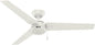 Hunter 52 inch Outdoor or Indoor Ceiling Fan No Light - White Ceiling Fan without Light, For Patio, Porch, Garage, or Living Room, Standard Mount, 3 Blades, Pull Chain - Cassius 59263, Fresh White
