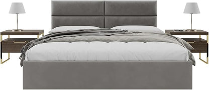Vänt Upholstered Wall Panels - King/Cal King Size Wall Mounted Velvet Headboards - Velvet Gothic Grey - Twin/King - Set of 4 Panels (Each Individual Panel 39"x11.5")