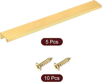 uxcell Cabinet Finger Edge Pull, 5pcs 250mm / 9.84" Aluminum Alloy Back Mount Hidden Cabinet Pulls Concealed Handle for Home Kitchen Drawer Cabinet, Gold