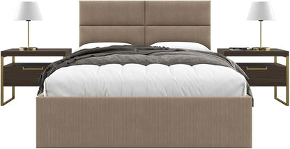Vänt Upholstered Wall Panels - Queen/Full Size Wall Mounted Headboards - Ribbed Taupe - Set of 4 Panels (Each Individual Panel 30"x11.5")