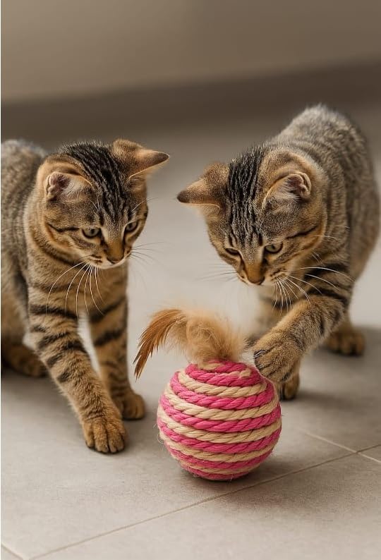 Ball for cat with Feathers - Balls for Cats – Natural Toy for Indoor Cats – Eco-Friendly, Durable, Interactive Play Balls for Kittens – Pet-Safe Chew & Scratch Toys (Red)-Mewly Pet
