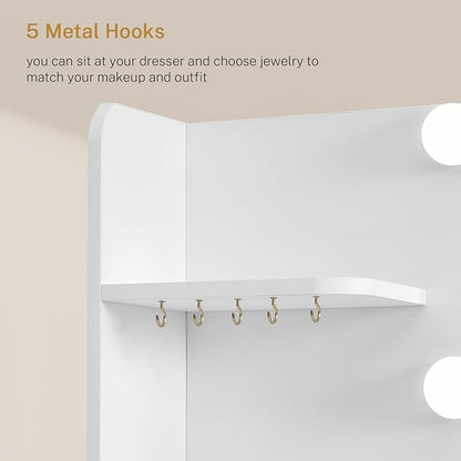Quimoo 47.2" Large Vanity Desk with Mirror and Lights, Makeup Vanity with 11 Drawers & 6 Open Shelves, 3 Color Modes & Adjustable Brightness, White Vanity for Girls