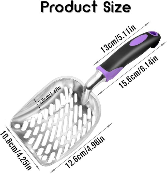 Cat Litter Scoop-Metal Cat Scooper-Long Handle Scoop,Cat Scooper-Poop Sifting-Mesh Shovel-Suitable for Cat Litter Box (Purple)-Mewly Pet