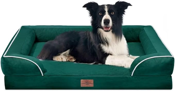 Comfort Expression Orthopedic Large Dog Beds, Waterproof Dog Beds for Large Dogs, Comfy Washable Pet Bed Sofa with Removable Cover & Non-Slip Bottom(Emerald)-Mewly Pet