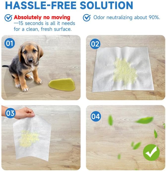 L&W BROS. Easy Clean Pet Quick Absorbent Sheets – Innovative Solution for Mess-Free Cleanup Not Traditional Pee Pads, 12"x10" for Urine and Pet Stain & Odor Remover (50 PCS)-Mewly Pet