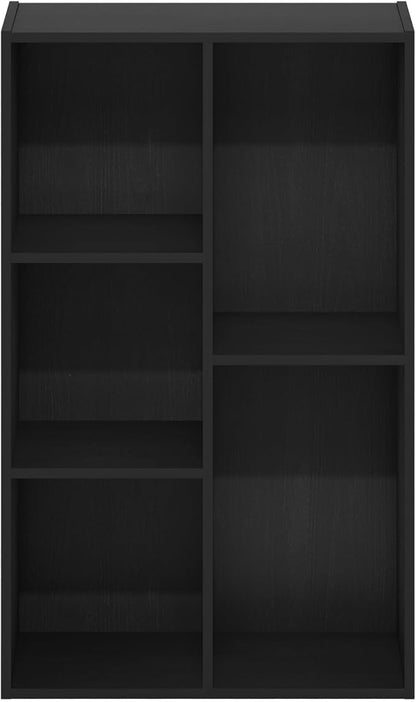 Furinno LUDER Book Shelf, 5-Cube Bookshelf, Reversible Bookcase, 9.4" x 19.5" x 31.5", for Living Room, Bedroom, Home Office, Blackwood