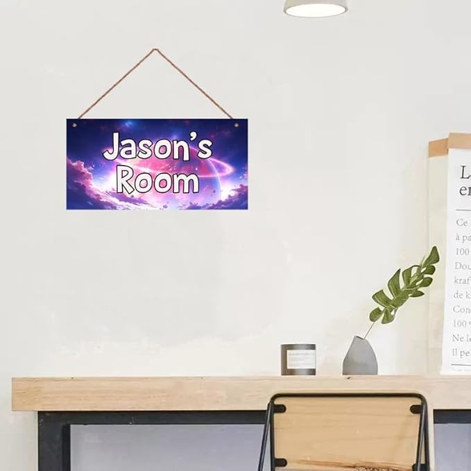 Personalized Sign Fantasy Aerospace Themed For Kids Room Nursery Door Decor,Custom Name Purple Star Wall Art Decor For Little Man Cave Decorative Plate for Boys Bedroom Girls Room