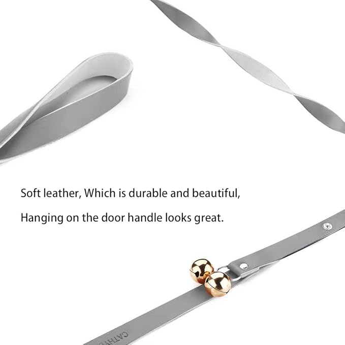 Leather Dog Doorbells for Door Knob/Potty Training/Go Outside, Length Adjustment Copper Dog Bell, Housetraining Hanging Bell, Gray Leather Golden Bells-Mewly Pet