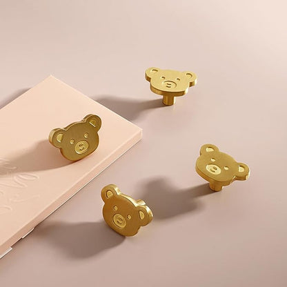 4Pcs Cute Brass Knobs for Kids, Children's Room Nursery Drawer Cupboard Handles for Boys and Girls (Bear, Size: 1.5" L x 1" W)