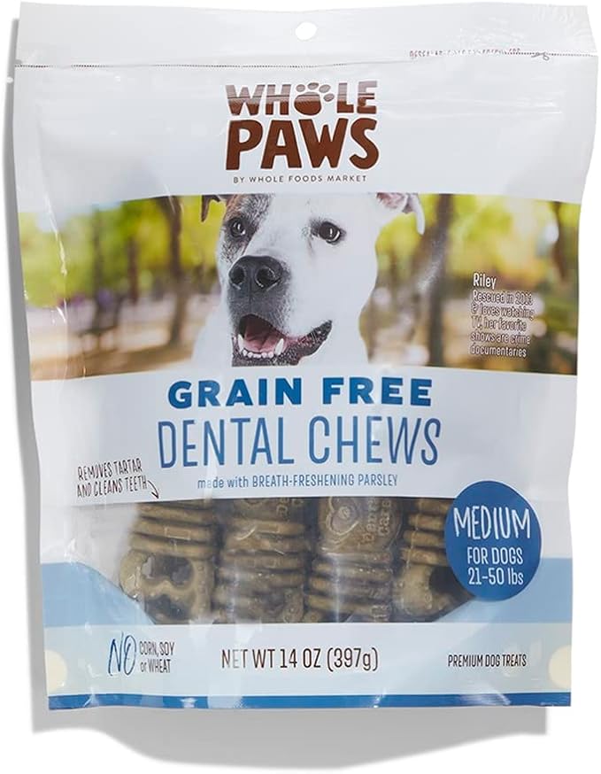 Whole Paws, Grain-Free Dog Dental Chews, Medium (For Dogs 21-50 lbs), 14 Ounce-Mewly Pet