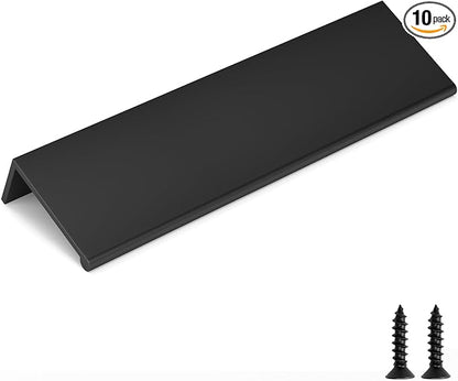 goldenwarm 10 Pack Black Finger Edge Pulls Drawer Finger Pulls Matte Black Kitchen Hardware Handles Bedroom Dresser Drawers,5in Hole Center