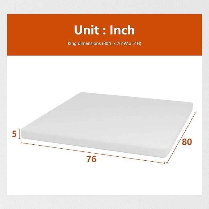 PayLessHere 5 Inch Gel Memory Foam Mattress Medium Firm Mattresses CertiPUR-US Certified Bed-in-a-Box Pressure Relieving King Size,Fiberglass Free，White