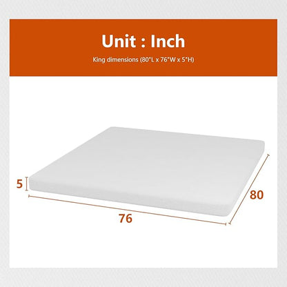 PayLessHere 5 Inch Gel Memory Foam Mattress Medium Firm Mattresses CertiPUR-US Certified Bed-in-a-Box Pressure Relieving King Size,Fiberglass Free，White