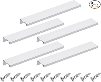 uxcell Cabinet Finger Edge Pull, 5pcs 200mm / 7.87" Aluminum Alloy Back Mount Hidden Cabinet Pulls Concealed Handle for Home Kitchen Drawer Cabinet, Silver
