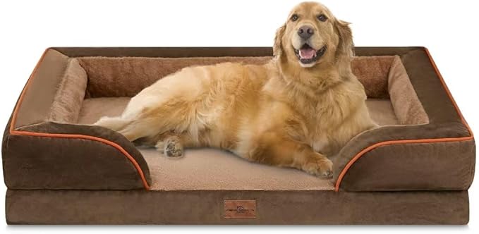 Comfort Expression Dog Beds for Extra Large Dogs, Waterproof Orthopedic Foam XL Dog Beds with Bolster, Washable Dogs Bed Sofa Pet Bed with Removable Cover & Non-Slip Bottom(X-Large,Brown)-Mewly Pet