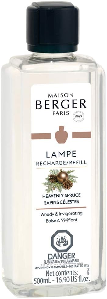 Maison Berger - Heavenly Spruce - Lampe Berger Fragrance Refill Oil for Home Diffusers - Luxury Air Freshener with Fir Tree, Cedarwood & Amber Notes - 16.9 Fl Oz (500ml)