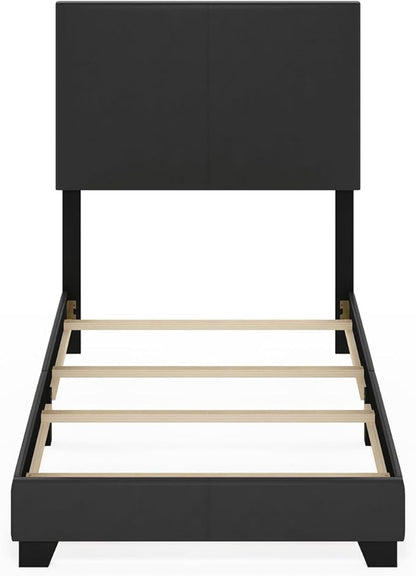 Furinno Pessac Upholstered Bed Frame, Black PU Leather, Twin XL