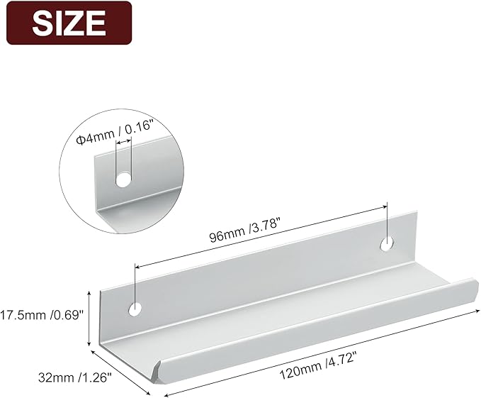 uxcell Cabinet Finger Edge Pull, 5pcs 120mm / 4.72" Aluminum Alloy Back Mount Hidden Cabinet Pulls Concealed Handle for Home Kitchen Drawer Cabinet, Silver