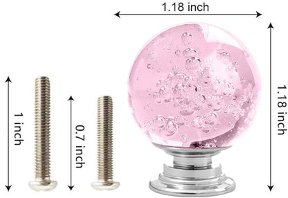 12 Pcs 30mm Round Shape Bubble Crystal Glass Cabinet Knobs with Screws Drawer Knob Pull Handle Used for Kitchen, Dresser, Door, Cupboard (Pink)