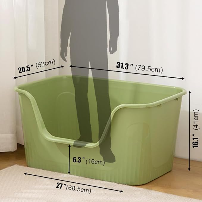 Vealind XXL Cat Litter Box 31''×21''×16'', Extra Large Litter Box for Big Cats or Multiple Cats, Jumbo High Sided Litter Pan, Leak-Proof & Anti-Splashing, Easy Clean & Durable (Green)-Mewly Pet