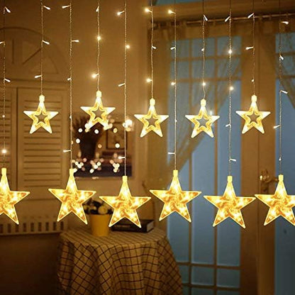 TOFU Star Curtain Lights, 108 Led 12 Stars Remote Window Curtain String Lights Plug in with 8 Flashing Modes Decoration for Christmas, Wedding, Bedroom, Party, Birthday, 7.3ft W, 3.3ft H, Warm White