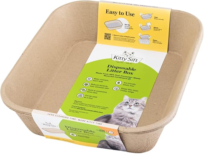 Kitty Sift (6-Pack) Disposable Cat Litter Box, Sustainable, Clean - Jumbo, 6-Pack-Mewly Pet