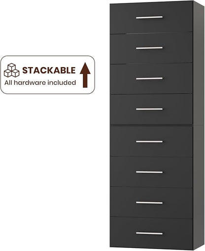 ROOMTEC 19.5" 4 Drawer Short Tower Closet Unit, Modular Closet System with Drawers and Shelf, Wardrobe Organizer for Bedroom or Walk-in Closet, Wall Mounted, Customizable Clothes Storage Unit, Black