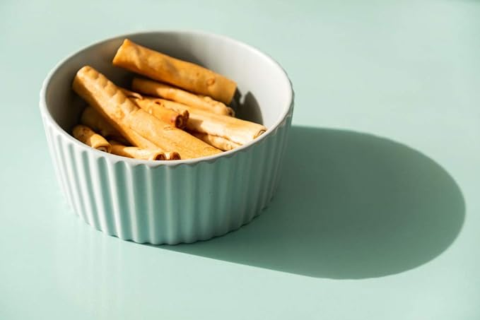 Waggo Ripple Ceramic Dog Bowl for Medium and Large Breeds - Modern with Matte Finish, Heavyweight Durable Pet Food and Water Dish Crock, Dishwasher Safe (Medium, Cloud)-Mewly Pet