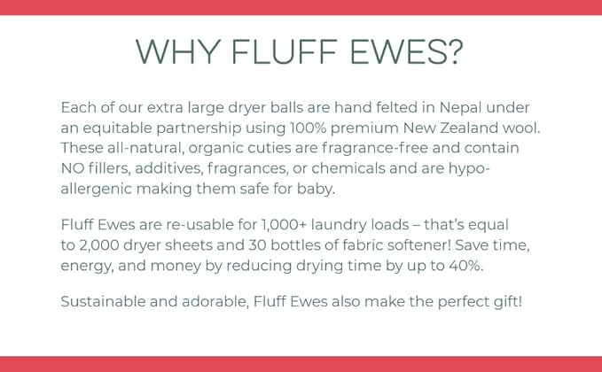 Fluff Ewes Wool Dryer Balls 3 Pack Premium New Zealand Wool Laundry Balls for Dryer, No Static Dryer Balls Laundry Reusable, XL Christmas Dryer Balls, Holiday Dryer Balls - Sheep in Heavenly Peace-Mewly Pet
