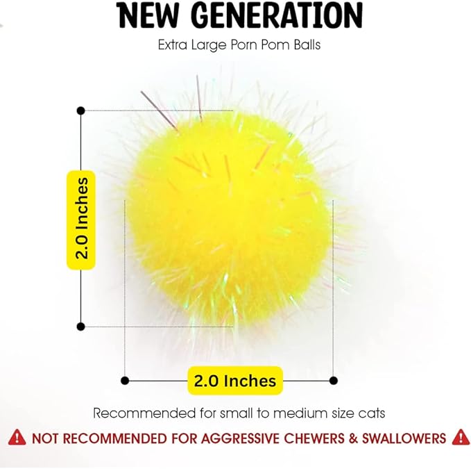 10 Pieces Sparkle Pom Pom Balls for Cat - Interactive Glitter Balls, Multicolor, Size of 2 inches, Best as Kitten Play Toys…-Mewly Pet