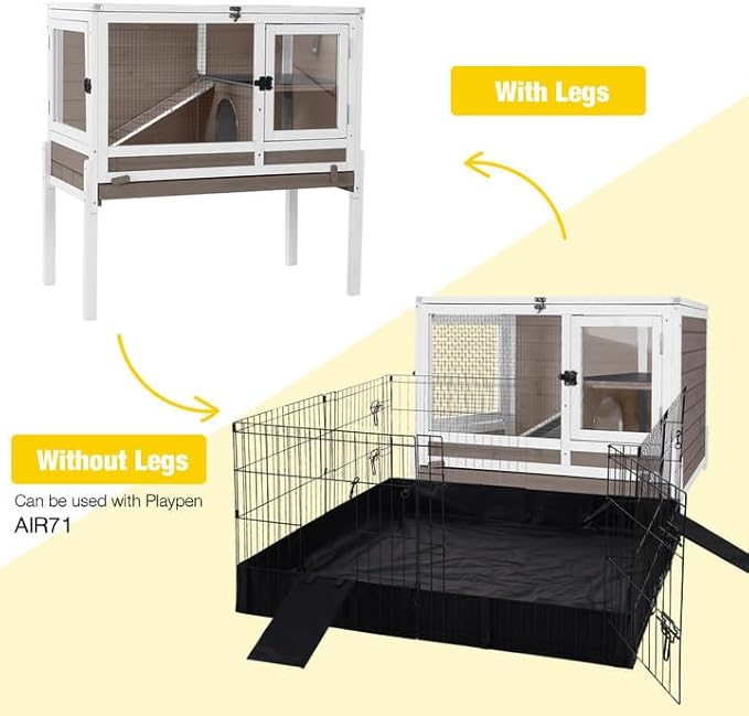 Aivituvin Wooden Guinea Pig Cages Indoor with Removable Stand, Anti Chewing Rabbit Hutch with Ramp and Wire Mesh, 2 Story Small Animals House Habitat with Pull Out Tray (Brown)-Mewly Pet