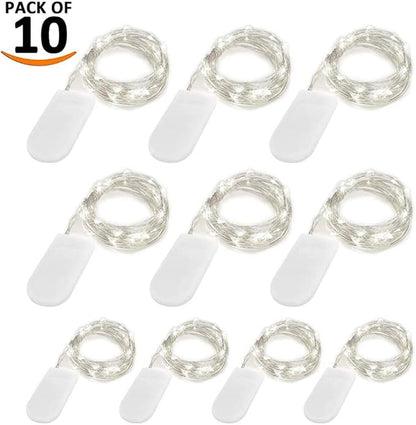 [10-Pack] LED String Lights, 6.6FT LED Moon Lights 20 Led Micro Lights On Silver Copper Wire (Batteries Include) for DIY Wedding Centerpiece, Table Decoration, Party (Cool White)