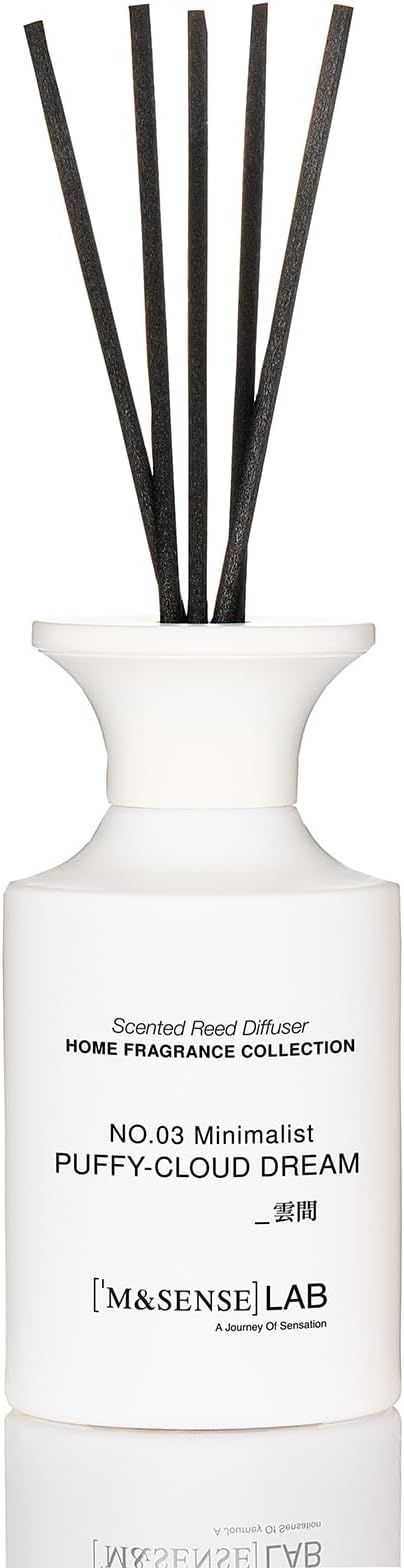 M&SENSE Minimalist Large Reed Diffuser 300ml, Puffy Cloud Dream Scented with Natural Essential Oils, Long Lasting with 7 Sticks, Non-Toxic Home Fragrance for Bedroom, Bathroom Decor