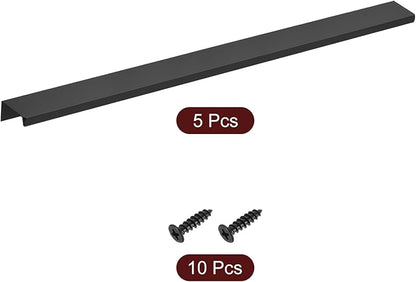 uxcell Cabinet Finger Edge Pull, 5pcs 400mm / 15.75" Aluminum Alloy Back Mount Hidden Cabinet Pulls Concealed Handle for Home Kitchen Drawer Cabinet, Black