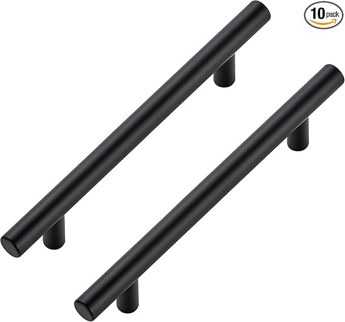 JOY DECOR 10 Pack Cabinet Handles, Black Cabinet Pulls, 5 in Hole Center Kitchen Hardware, Stainless Steel T Bar Handles for Dresser Drawers