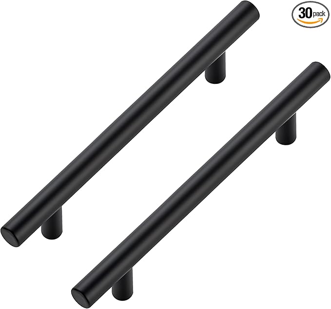 JOY DECOR 30 Pack Cabinet Handles, Black Cabinet Pulls, 5 in Hole Center Kitchen Hardware, Stainless Steel T Bar Handles for Dresser Drawers