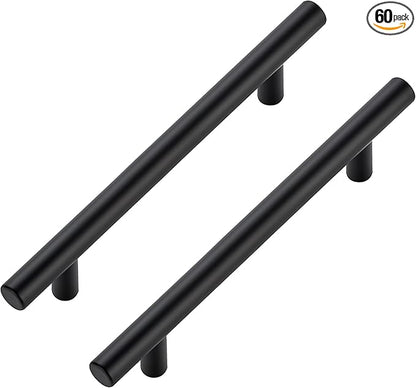 JOY DECOR 60 Pack Cabinet Handles, Black Cabinet Pulls, 5 in Hole Center Kitchen Hardware, Stainless Steel T Bar Handles for Dresser Drawers