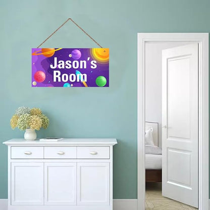 Personalized Sign, Galaxy Signs,Custom Name Wall Door Sign, Baby Nursery Art For Kids Room Outer Space Theme Decor Rocket Stickers For Boys Room Girls Bedroom Little Man Cave