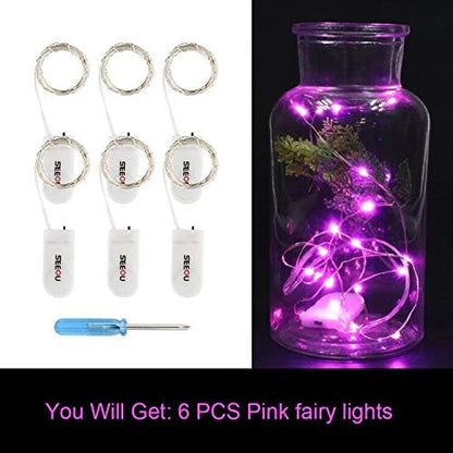 YKB 6 Pack Pink Fairy String Lights Battery Operated Fairy Lights Starry String Lights on 3.3ft/1m Silvery Copper Wire DIY Christmas Decoration Costume Wedding Party Halloween Easter