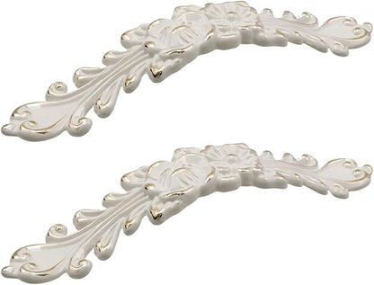 2Pcs Euro Rose Decorative Cabinet Pull Handles, Ivory White, Zinc Alloy, 5" Hole Center