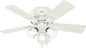 Hunter Fan Company 52152, 42 inch Crestfield Fresh White Low Profile Flush Mount Ceiling Fan with Lights LED and Pull Chain