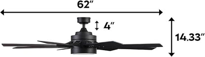 Honeywell Ceiling Fans Xerxes Modern 62 Inch Ceiling Fan with Light, Remote Control Fan, LED Indoor Fan with 8 Blades, Matte Black and Ash Blade Finish Options, Matte Black (51473-01)