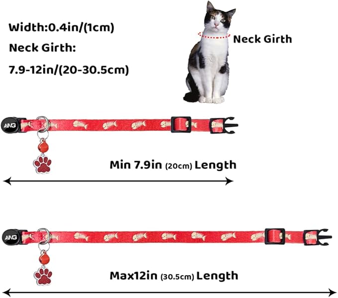 Personalized Breakaway Cat Collars Glow-in-The-Dark with ID Tag, Bell - Safety Quick - Release, Customizable for Female Male Kittens & Cats (Red)-Mewly Pet