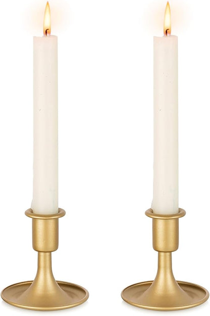 Gold Taper Candle Holder Vintage: Small Candle Sticks Holder Decor Brass Candlestick Holders for Home Dinning Table Wedding Centerpiece Holiday Party Chrismas Mantel Set of 2