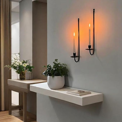 Wall Candle Holder Set of 2, Modern Candle Sconces Wall Mount Metal Holders Hanging Candle Pillar Holder for Living Room, Wedding, Farmhouse, Fireplace, Matte Black