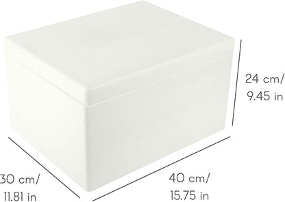 Large White Wooden Box Storage with Hinged Lid | 15.8 x 11.8 x 9.44 inches (+-0.5) | Gift Box for Tool Dog Toy Shoes Clothes Kitchen Storage Document | Wood Keepsake Chest