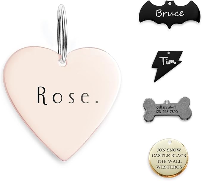 316 Surgical Grade Stainless Steel Personalized Dog & Cat ID Tags - Made with Three Thousand Love for Our Fur-Baby - Original Funny Shapes Heart, Engraved Name or Text for Pet Collar Accessories-Mewly Pet