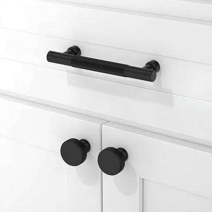 10 Pack Matte Black Knurled Cabinet Pulls 3.75 Inch(96mm) Kitchen Cabinet Handles Solid Zinc Alloy Cabinet Hardware Drawer Pulls