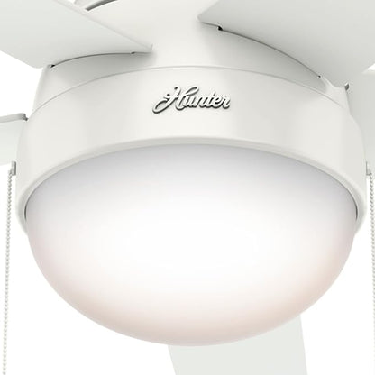 Hunter 46 inch Indoor Ceiling Fan with LED Light - White Ceiling Fan with Pull Chain, For Bedroom, Living Room, or Kitchen, Low Profile Mount, No Remote, 5 Blades - Anslee 59269, Fresh White